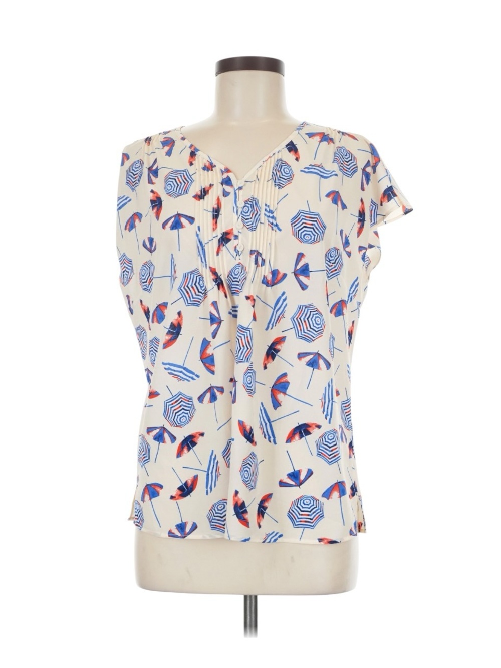 Talbots Umbrella Print Pintuck Short Sleeve Blouse – Large Petite